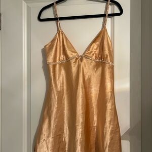 Silky Gold Satin Slip with embroidered Trim